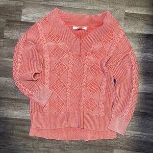 Altar’d State Coral Cable Knit Sweater V-Neck Cotton Cozy Cottagecore XS